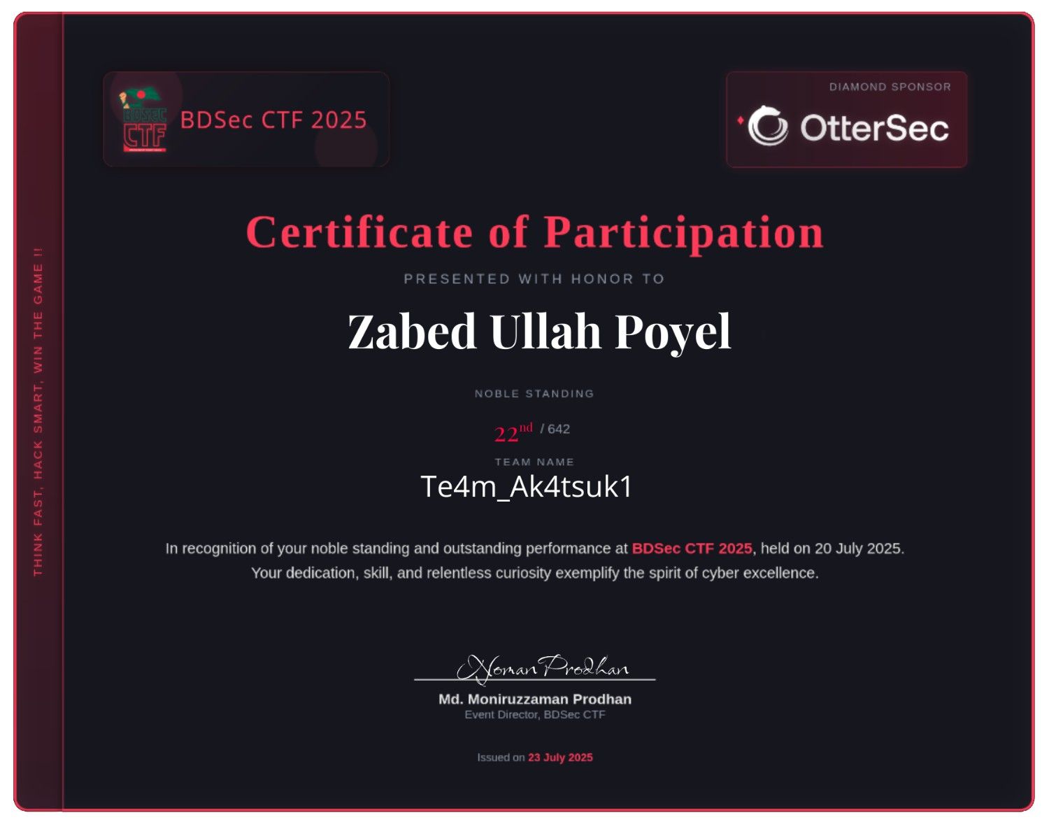 CTF Certificate